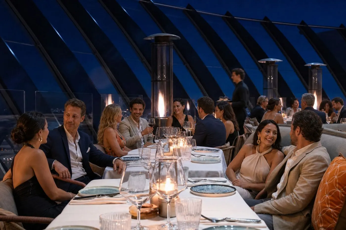 Guests at CouCou Dubai under the glass roof