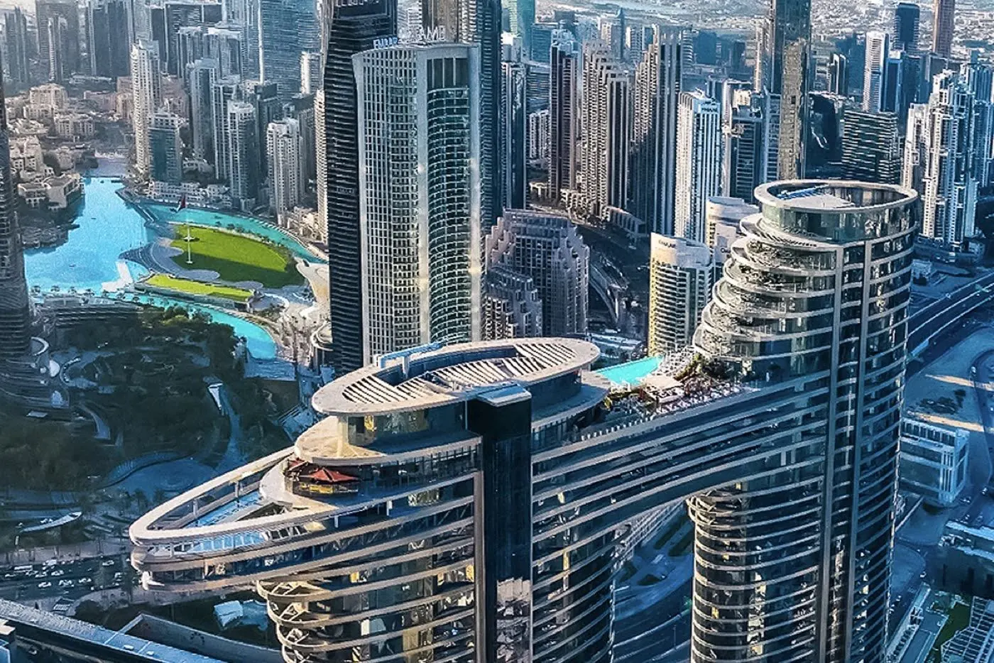 Address Sky View and Downtown Dubai from above
