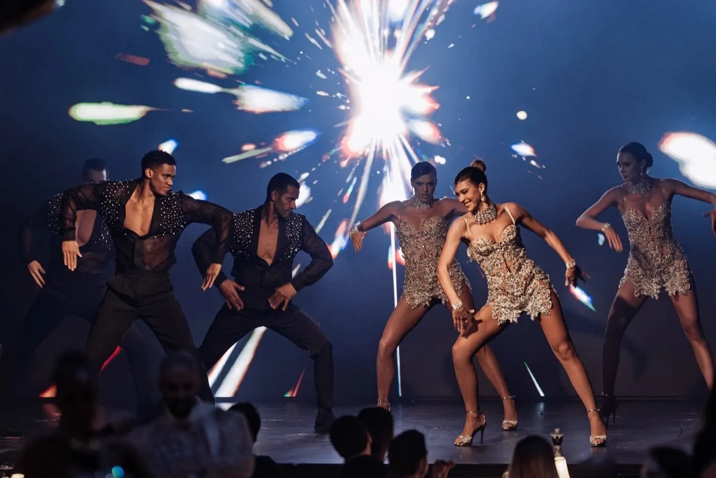 Dinner-show performers on stage at Billionaire Dubai